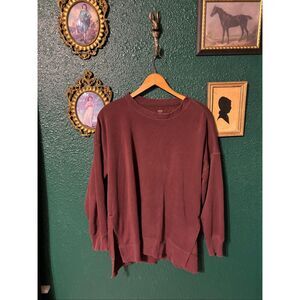 Aerie Red Fleece Lined Crewneck Sz Small Oversized